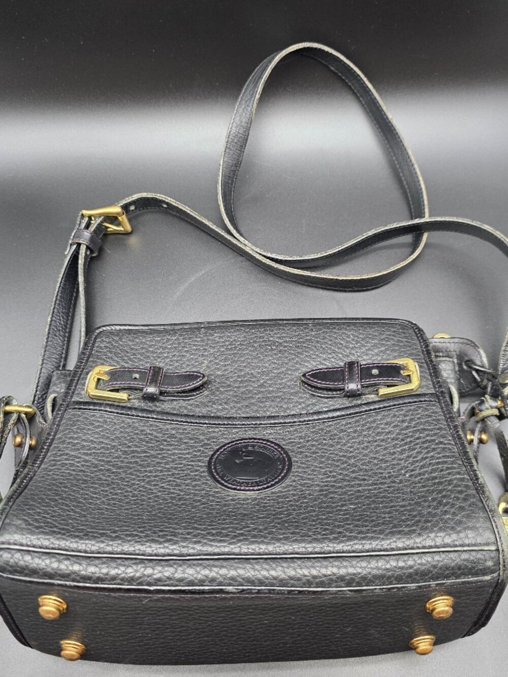 Vintage Dooney And Bourke Black Equestrian Buckle Satchel Crossbody Bag buckles